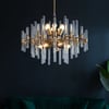 Crylick Contemporary 14-Light Glass Living Room Chandelier in Brass