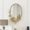 860mm Glam Oval Wall Mirror Hollow-out Ginkgo Leaves in Gold Metal Frame For Bedroom