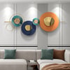 Décoration murale ronde géométrique moderne en métal pour la maison, salon orange, or et bleu