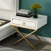 Comodino bianco con cassetto Comodino con base in acciaio inossidabile a forma di X