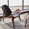 Faux Leather Tripod Slipper Accent Chair with Wooden Legs