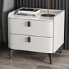 White Leather 2-Drawer Bedside Table with Sintered Stone Top