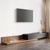 Meuble TV extensible Crator 215 à 280 cm avec 3 tiroirs - noir et noyer