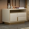 Modern Beige Wooden Nightstand PU Leather Upholstery with 1 Drawer