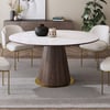 Round Dining Table Sintered Stone Top Wooden Base for 6 Mid-Century Modern