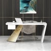 Modern 63" Rectangular White Rubberwood Desk with Drawer & Gold Base