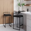Modern Black Velvet Upholstered Counter Stools, 2 Pieces