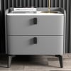 Grey Leather 2-Drawer Bedside Table with Sintered Stone Top