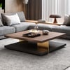 Průmyslový černý a ořechový čtvercový podstavec konferenční stolek z masivního dřeva Accent Table