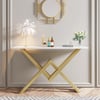 47.2" Narrow Rectangle White Console Table with Wooden Top and Gold Metal Base