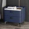 Deep Blue Leather 2-Drawer Nightstand with Sintered Stone Top, Set of 2