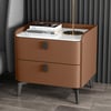 Orange Leather 2-Drawer Bedside Table with Sintered Stone Top