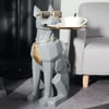 Table d’appoint sculpturale grise en résine forme chien avec plateau et porte-mouchoirs