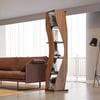 5-Tier Geometric Bookshelf Curved Shape Industrial Bookcase in Walnut & Black Rotating