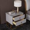 Modern Gray Nightstand Faux Leather Upholstery with 2 Drawers in Gold