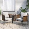 3 Pieces Coffee Rattan Outdoor Sofa Set with Glass Top Coffee Table and Gray Cushion
