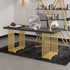 71" Rectangular Modern Home Office Desk with Solid Wood Table Top and Shelf Gold Leg