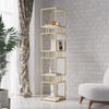 Libreria moderna a cubo dorato semplice a 4 livelli con espositore a torre in metallo Scaffale alto in legno