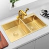 32" Gold Stainless Steel Kitchen Sink Double Bowls Drop-In Sink with Drain and Overflow