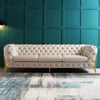 Canapé Chesterfield moderne 3 places beige 2320 mm avec boutons et dossier capitonné