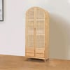 Japandi Woven Rattan Armoire Wardrobe with 2 Doors and 4 Drawers Closet Cabinet