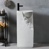 34" Japandi Tall Stone Resin Pedestal Sink with Rounded Basin Freestanding in White