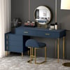 Modern Blue Retractable Makeup Vanity Set with Mirror and Stool