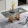 70.9" Modern Rectangular Glossy Sintered Stone Dining Table Gold Pedestal Base