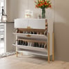 Modern Entryway White Shoe Storage Narrow Shoe Cabinet with 2 Flip Doors & 1 Drawer 