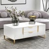 Aro Modern White Rectangular Coffee Table with Storage of Drawers & Doors in Gold