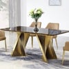 70.9" Espresso Modern Dining Table with Marble Top & Stainless Steel Pedestal Rectangle