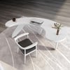 Curved Front Executive Desk, Modern 55" White Wood Office Desk with 3 Oval Legs