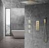 16" Thermostatic Rain Shower System with Hand Shower & 3 Body Jet Sprays in Brushed Gold