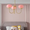 3-Light Modern Gold Chandelier Pendant Light with Pink Glass Globe Lamp Shade Decor