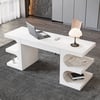 1630mm White Wooden Writing Desk & Black Leather Office Desk Chair Set High Back