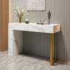 Mesa consola moderna de 119 cm efecto mármol con 2 cajones y patas doradas