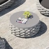 Cocaro Modern Faux Marble Round Outdoor Coffee Table with Textilene Rope Woven Base in Grey