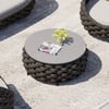 Cocaro Modern Faux Marble Top Round Outdoor Coffee Table with Woven Rope Base in Black