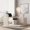 Modern 60" L-Shaped Whitewash Office Desk with Drawers, Rotating Design
