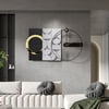 30" Large Metal Geometric Wall Clock with Wood Pointer Modern Home Decor Black & Gray 