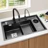 Poste de travail encastré pour évier de cuisine avec lave-gobelets haute pression, acier inoxydable, noir