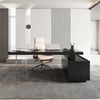 Set Modern Black L-Shape Standing Desk & Leather Office Desk Chair Set Khaki (71.5")