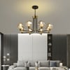 Lustre Sputnik de 8 luzes em preto e dourado, abajur de vidro globular incluído