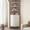 74.8" Modern White Etagere Corner Bookshelf 1 Drawer & 2 Doors Wooden Tall Bookcase