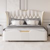 Luxury King White Leather Bed with Tufted Wingback Headboard