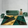 Tappeto rettangolare geometrico moderno per interni, 5' x 7' verde e nero e oro, soggiorno e camera da letto