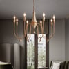 Mid Century Modern Farmhouse 8-Light Candle-Style Chandelier Wood Pendant Light in Gold