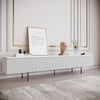 Modern 71" Fluted White TV Stand with Drawers & Black Metal Legs
