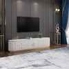 Plalue Meuble TV Blanc Moderne de 2200mm avec 4 Tiroirs TV Stand