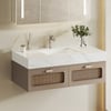 35" Floating Single Bathroom Vanity with Faux Marble Top Rattan Door